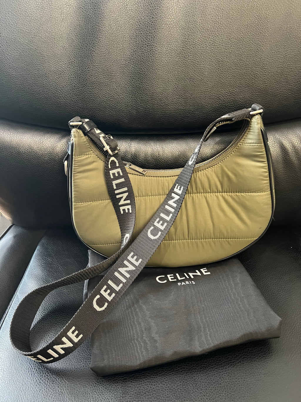 Celine Nylon Ava - Shoulder bag - Olive (Approx RETAIL $1.5K)
