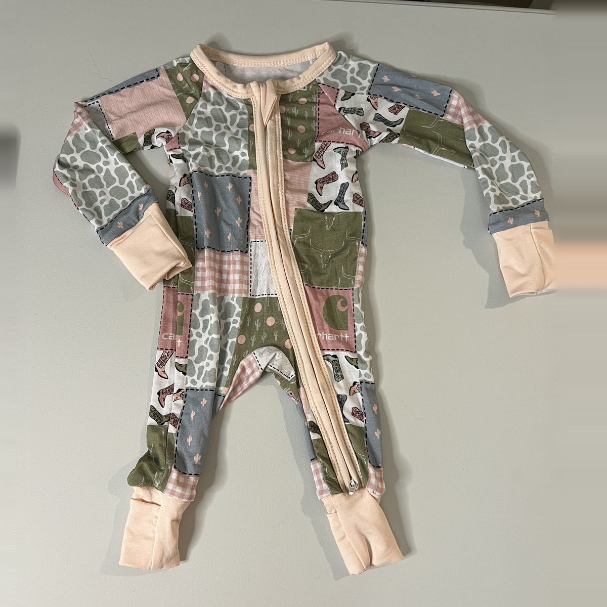 Bamboo Zippy Romper · Carhartt Patchwork · Newborn