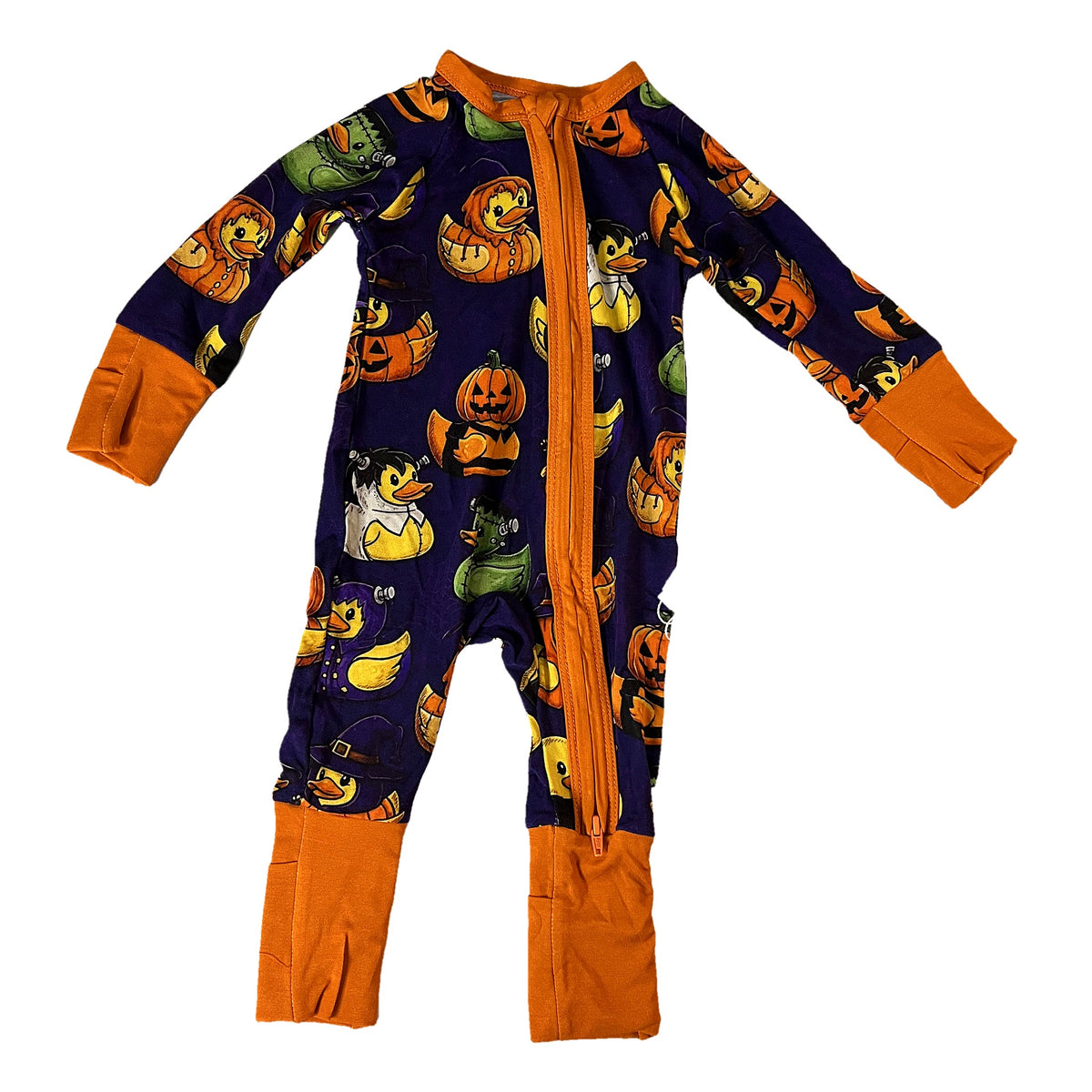 Bamboo Zippy Romper · Halloween Ducks · 0–3M